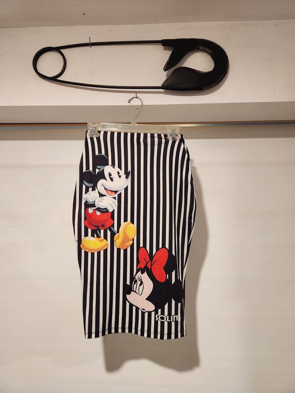 Disney Black & White Striped Pencil Skirt with Mickey & Minnie Motif